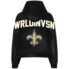 WRLDINVSN x New Orleans Saints Unisex Cozy Cropped Hoodie - Black - NFL