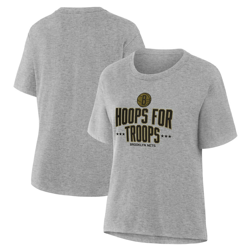 Brooklyn Nets Women's Hoops For Troops T-Shirt Gray
