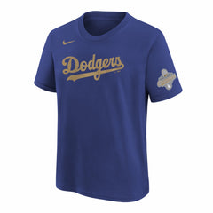 Los Angeles Dodgers Nike Youth 2026 Gold Collection Wordmark T-Shirt for sale