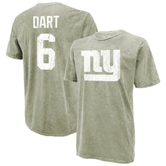 Jaxson Dart New York Giants Majestic Threads Mineral Wash Name & Number T-Shirt - Moss Green - NFL