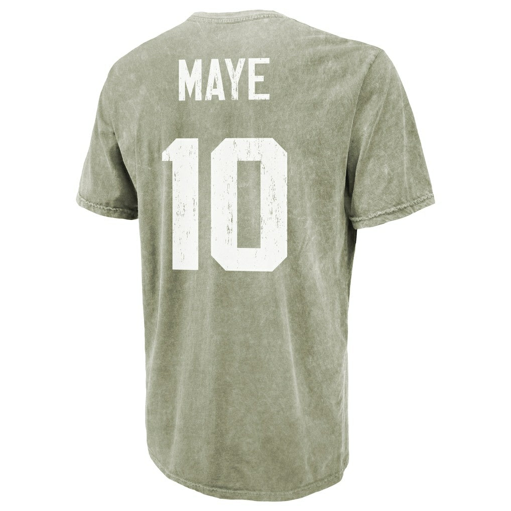 Drake Maye New England Patriots Majestic Threads Mineral Wash Name & Number T-Shirt - Moss Green - NFL