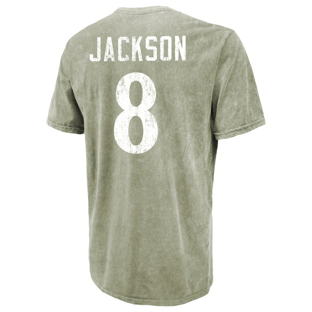 Lamar Jackson Baltimore Ravens Majestic Threads Mineral Wash Name & Number T-Shirt - Moss Green - NFL