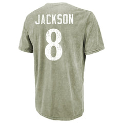 Lamar Jackson Baltimore Ravens Majestic Threads Mineral Wash Name & Number T-Shirt - Moss Green - NFL