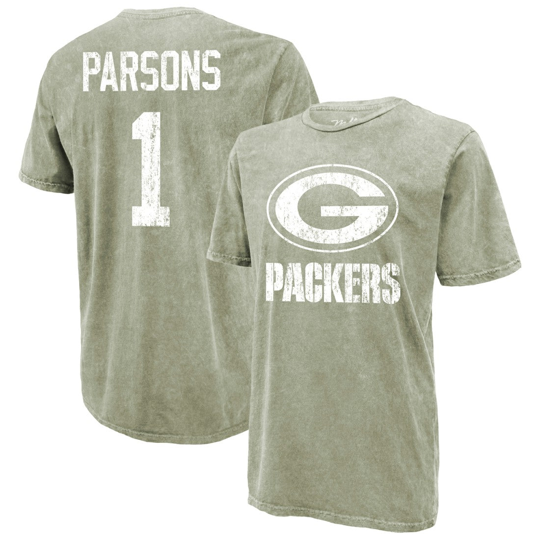 Micah Parsons Green Bay Packers Majestic Threads Mineral Wash Name & Number T-Shirt - Moss Green - NFL