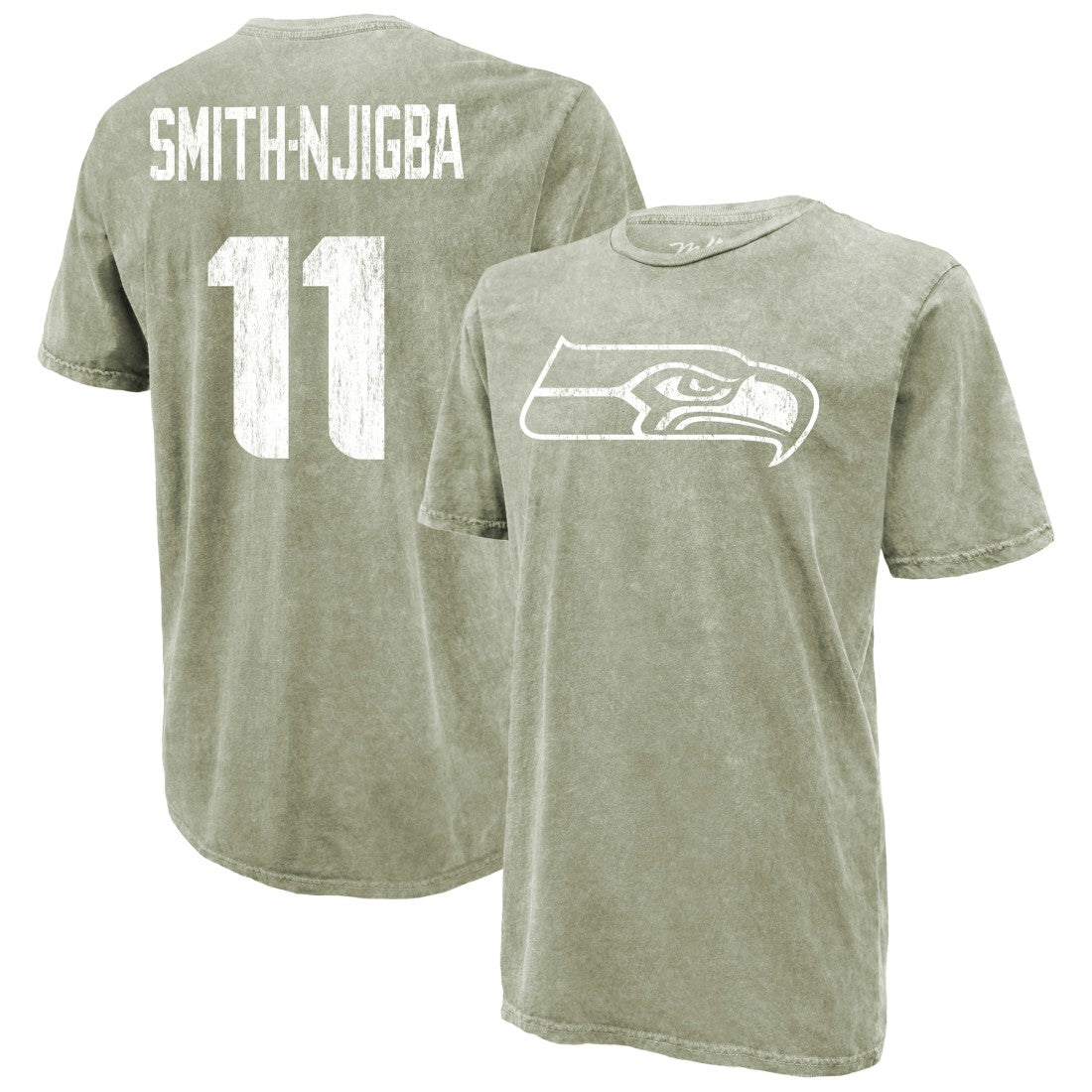 Jaxon Smith-Njigba Seattle Seahawks Majestic Threads Mineral Wash Name & Number T-Shirt - Moss Green - NFL
