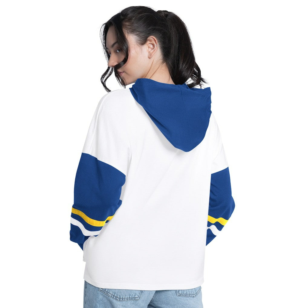 Golden State Warriors G-III 4Her by Carl Banks Women's Key Player Oversized Hooded Long Sleeve T-Shirt White/Royal