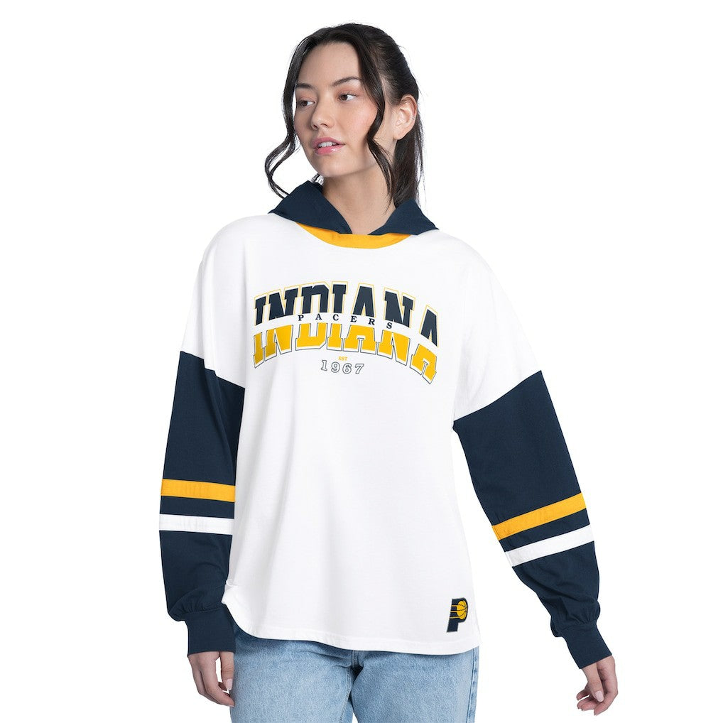 Indiana Pacers G-III 4Her by Carl Banks Women's Key Player Oversized Hooded Long Sleeve T-Shirt White/Navy