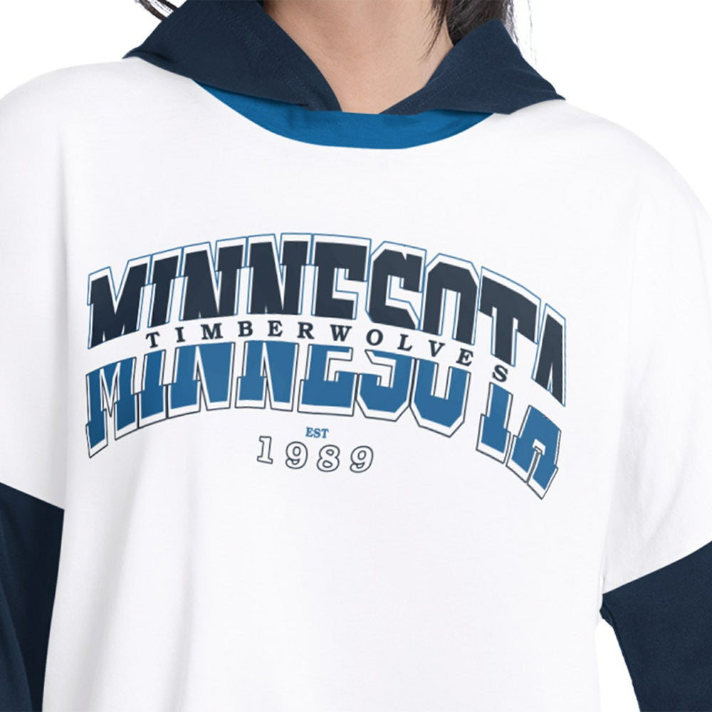 Minnesota Timberwolves G-III 4Her by Carl Banks Women's Key Player Oversized Hooded Long Sleeve T-Shirt White/Navy