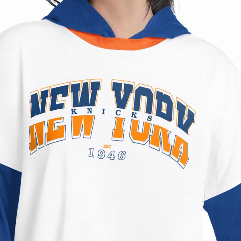 New York Knicks G-III 4Her by Carl Banks Women's Key Player Oversized Hooded Long Sleeve T-Shirt White/Royal