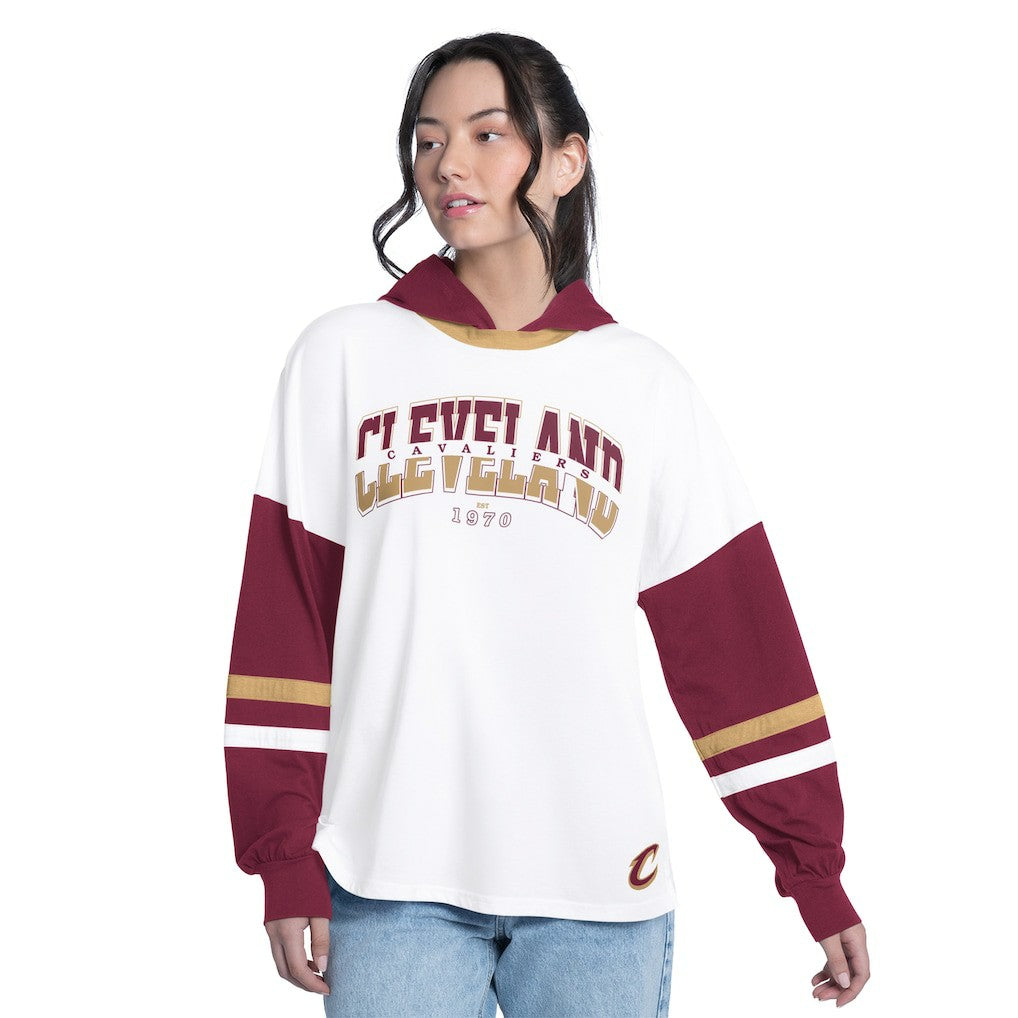 Cleveland Cavaliers G-III 4Her by Carl Banks Women's Key Player Oversized Hooded Long Sleeve T-Shirt White/Wine