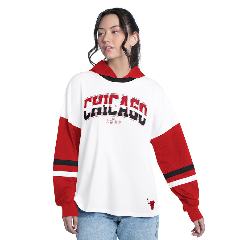 Chicago Bulls G-III 4Her by Carl Banks Women's Key Player Oversized Hooded Long Sleeve T-Shirt White/Red