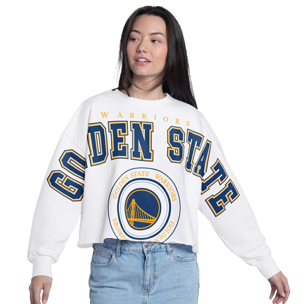 Golden State Warriors G-III 4Her by Carl Banks Women's Bleachers Cropped French Terry Sweatshirt White