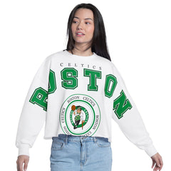 Boston Celtics G-III 4Her by Carl Banks Women's Bleachers Cropped French Terry Sweatshirt White
