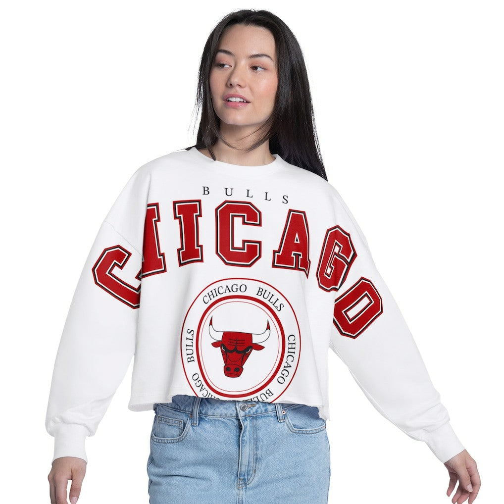 Chicago Bulls G-III 4Her by Carl Banks Women's Bleachers Cropped French Terry Sweatshirt White
