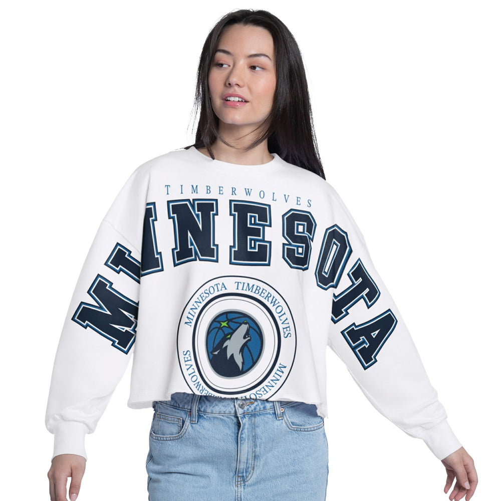 Minnesota Timberwolves G-III 4Her by Carl Banks Women's Bleachers Cropped French Terry Sweatshirt White