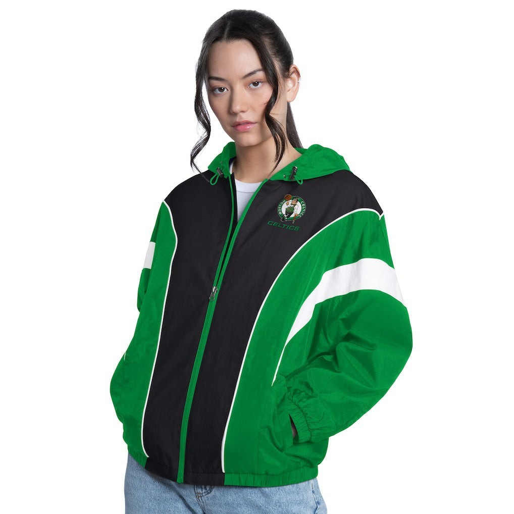 Boston Celtics G-III 4Her by Carl Banks Women's Quarterback Lightweight Oversized Full-Zip Jacket Green/Black