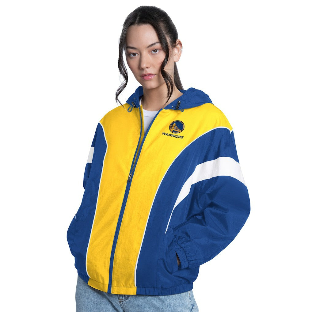 Golden State Warriors G-III 4Her by Carl Banks Women's Quarterback Lightweight Oversized Full-Zip Jacket Royal/Gold