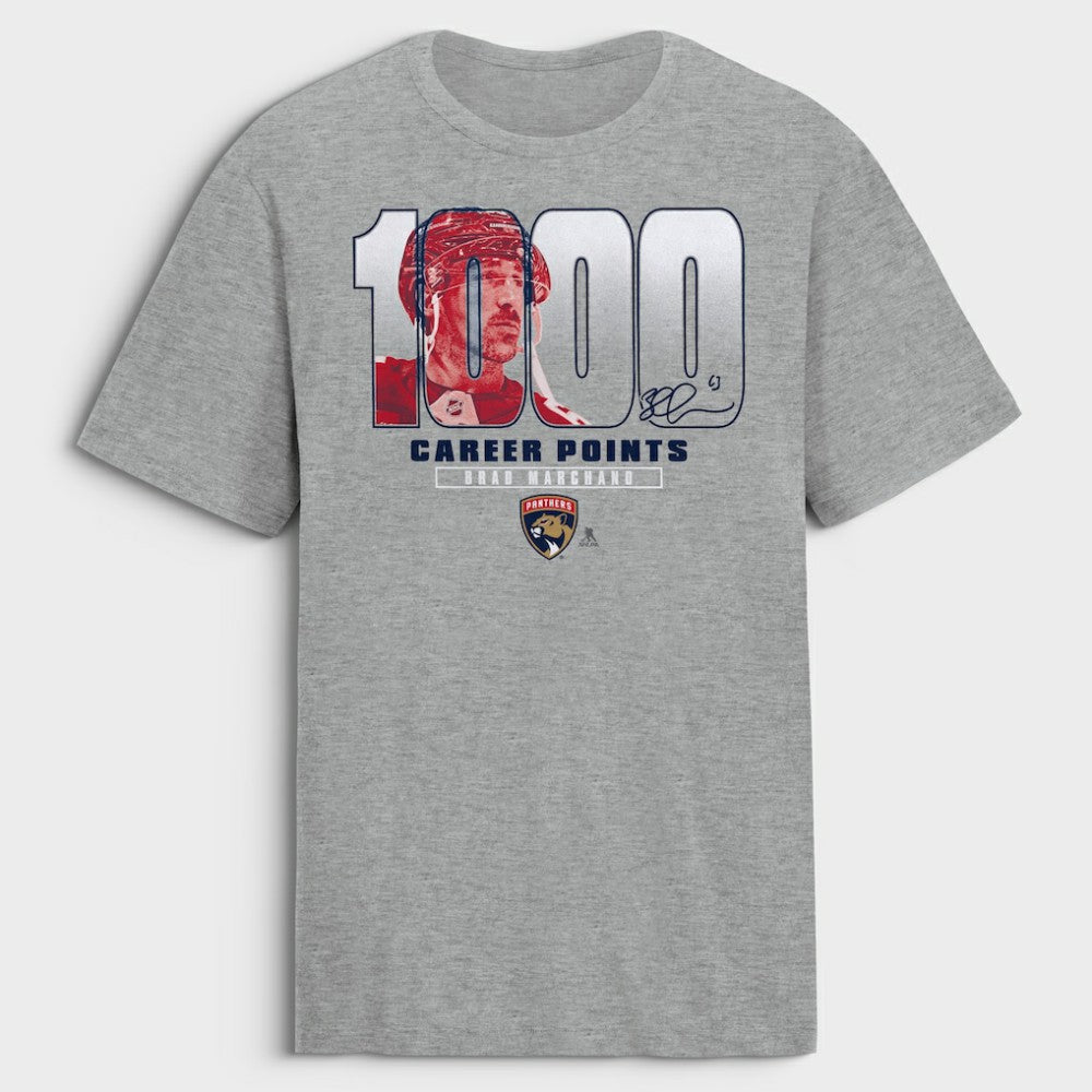 Brad Marchand Florida Panthers 1,000 Career Points Legacy T-Shirt - Gray | NHL Lifestyle