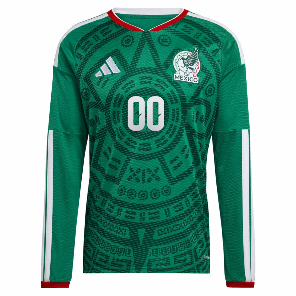 Adidas - Mexico National Team 2026 Home Replica Long Sleeve Custom Jersey - Green