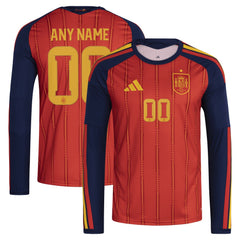 Adidas - Spain National Team FIFA x World Cup 2026 Home Replica Long Sleeve Custom Jersey - Red