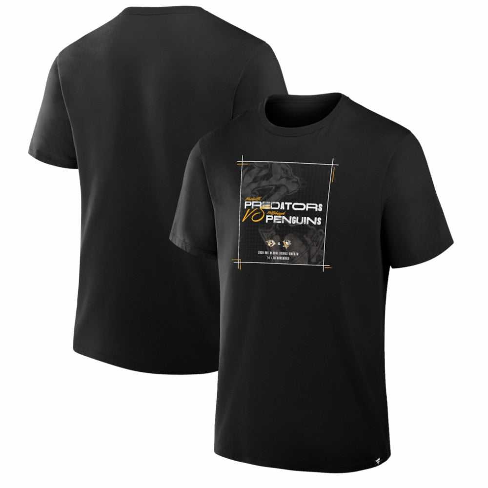 Nashville Predators vs. Pittsburgh Penguins 2025 NHL Global Series Matchup Legacy T-Shirt - Black | NHL Clearance