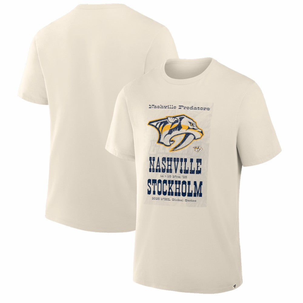 Nashville Predators 2025 NHL Global Series Hometown To Stockholm Legacy T-Shirt - Cream | NHL Clearance