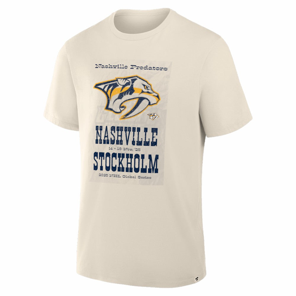 Nashville Predators 2025 NHL Global Series Hometown To Stockholm Legacy T-Shirt - Cream | NHL Clearance