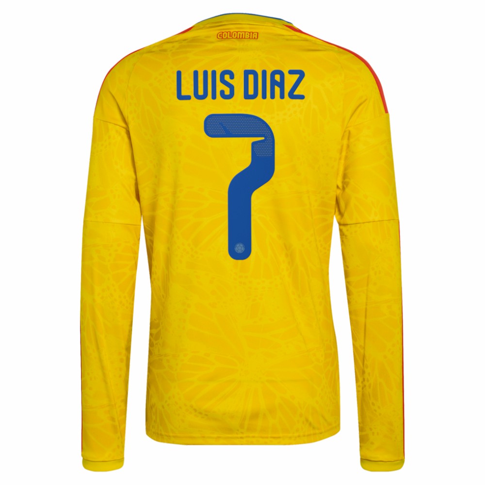 Adidas - Luis Diaz Colombia National Team 2026 Home Replica Long Sleeve Jersey - Yellow