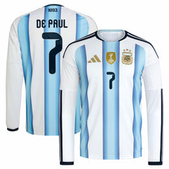 Adidas - Rodrigo De Paul Argentina National Team 2026 Home Replica Long Sleeve Jersey - White