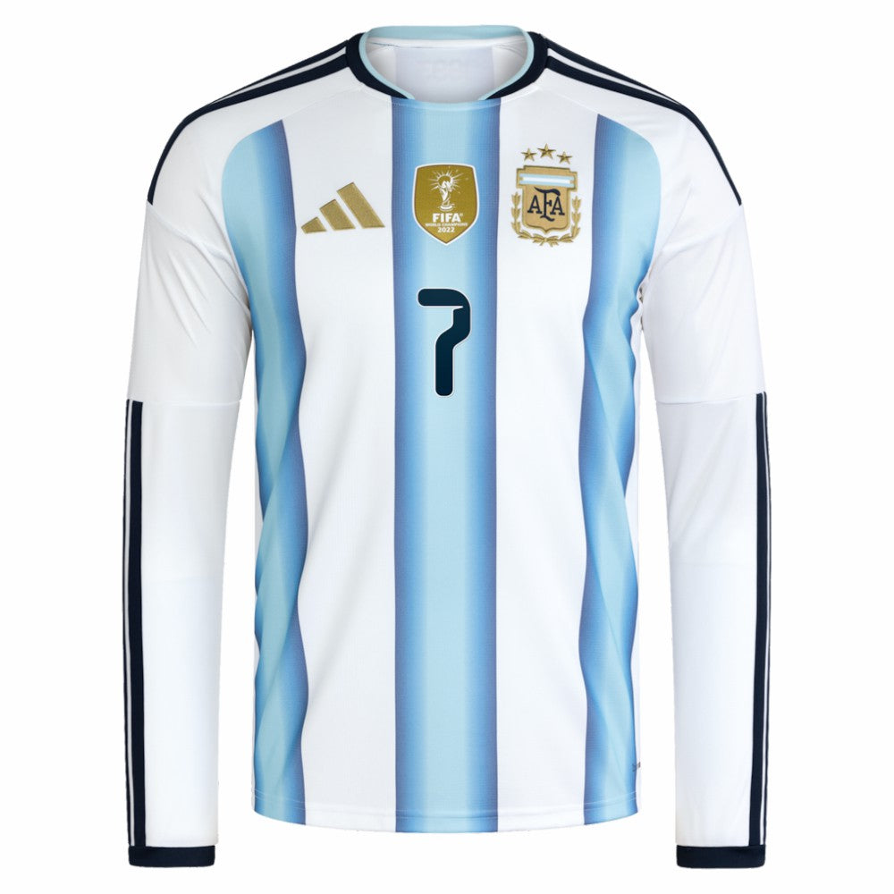 Adidas - Rodrigo De Paul Argentina National Team 2026 Home Replica Long Sleeve Jersey - White