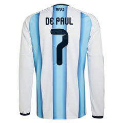 Adidas - Rodrigo De Paul Argentina National Team 2026 Home Replica Long Sleeve Jersey - White