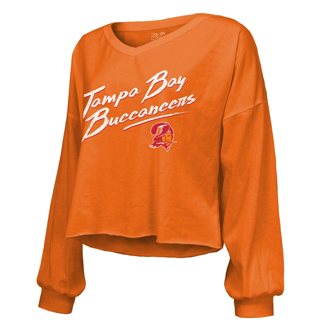 Baker Mayfield Tampa Bay Buccaneers Majestic Threads Women's Off-Shoulder Script Name & Number V-Neck T-Shirt - Orange - NFL