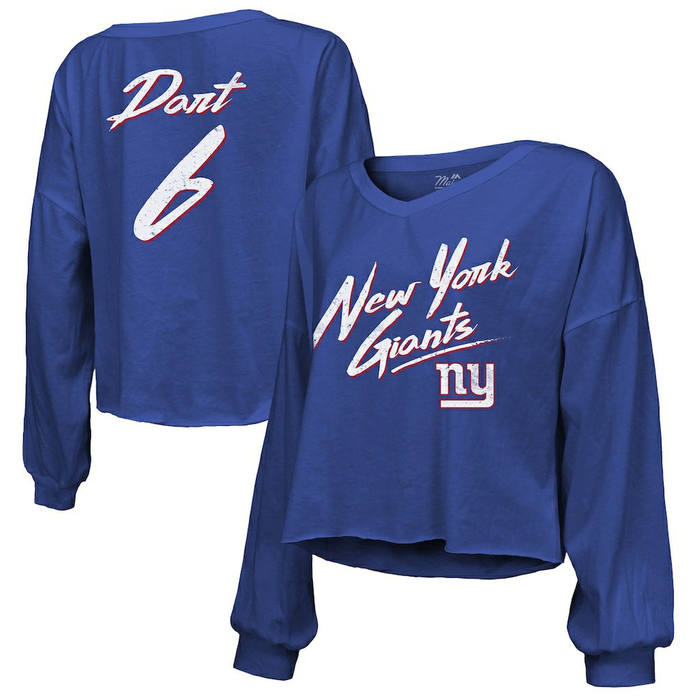 Jaxson Dart New York Giants Majestic Threads Women's Script Name & Number Long Sleeve T-Shirt - Royal - NFL