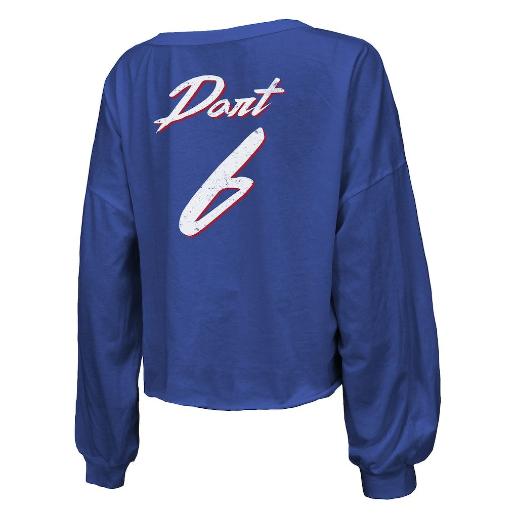 Jaxson Dart New York Giants Majestic Threads Women's Script Name & Number Long Sleeve T-Shirt - Royal - NFL