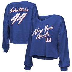 Cam Skattebo New York Giants Majestic Threads Women's Script Name & Number Long Sleeve T-Shirt - Royal - NFL