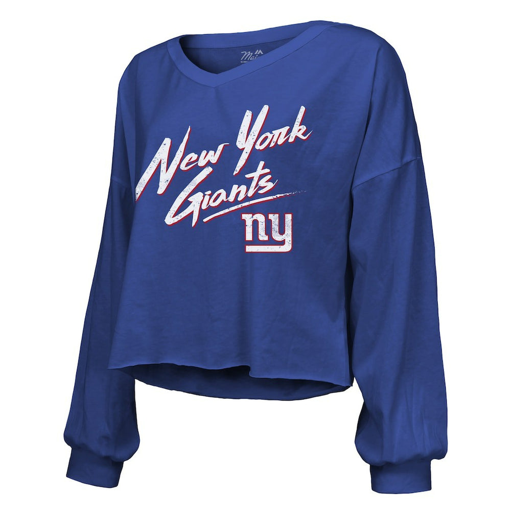 Cam Skattebo New York Giants Majestic Threads Women's Script Name & Number Long Sleeve T-Shirt - Royal - NFL