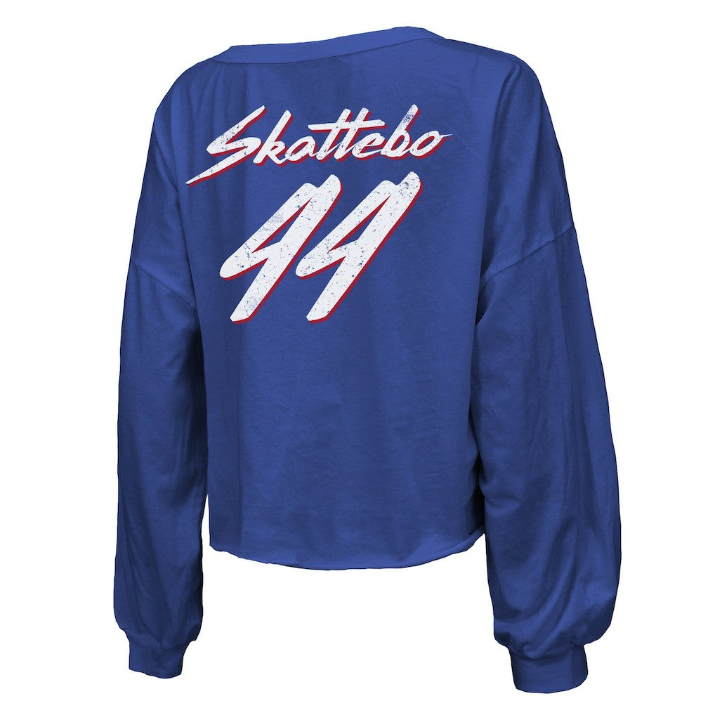 Cam Skattebo New York Giants Majestic Threads Women's Script Name & Number Long Sleeve T-Shirt - Royal - NFL