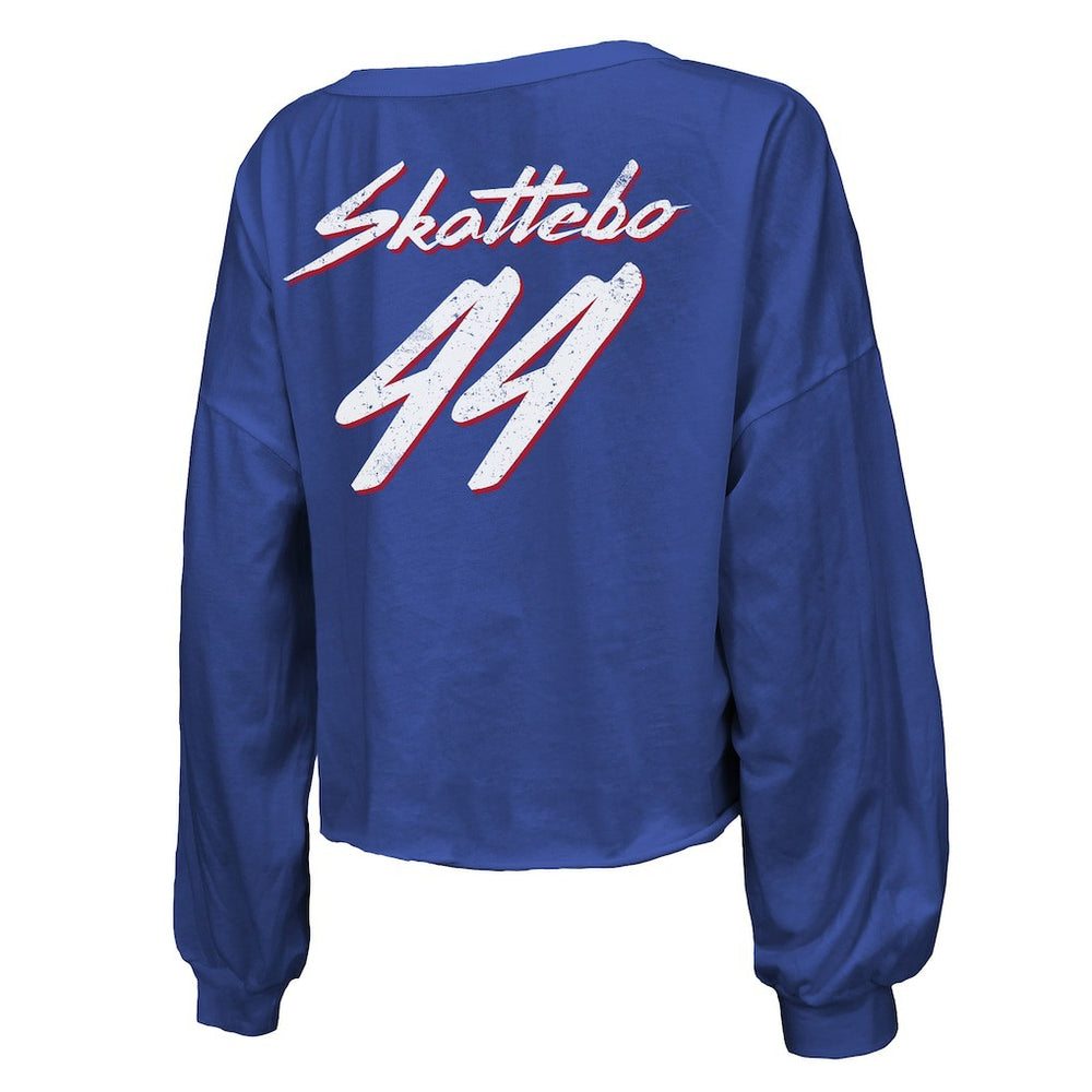 Cam Skattebo New York Giants Majestic Threads Women's Script Name & Number Long Sleeve T-Shirt - Royal - NFL