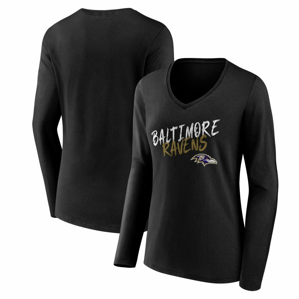 Baltimore Ravens Women's Hustle Long Sleeve V-Neck T-Shirt - Black - NFL