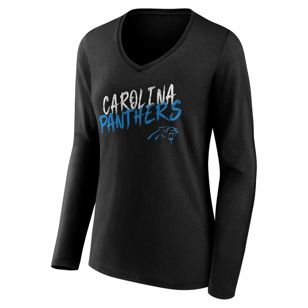 Carolina Panthers Women's Hustle Long Sleeve V-Neck T-Shirt - Black - NFL