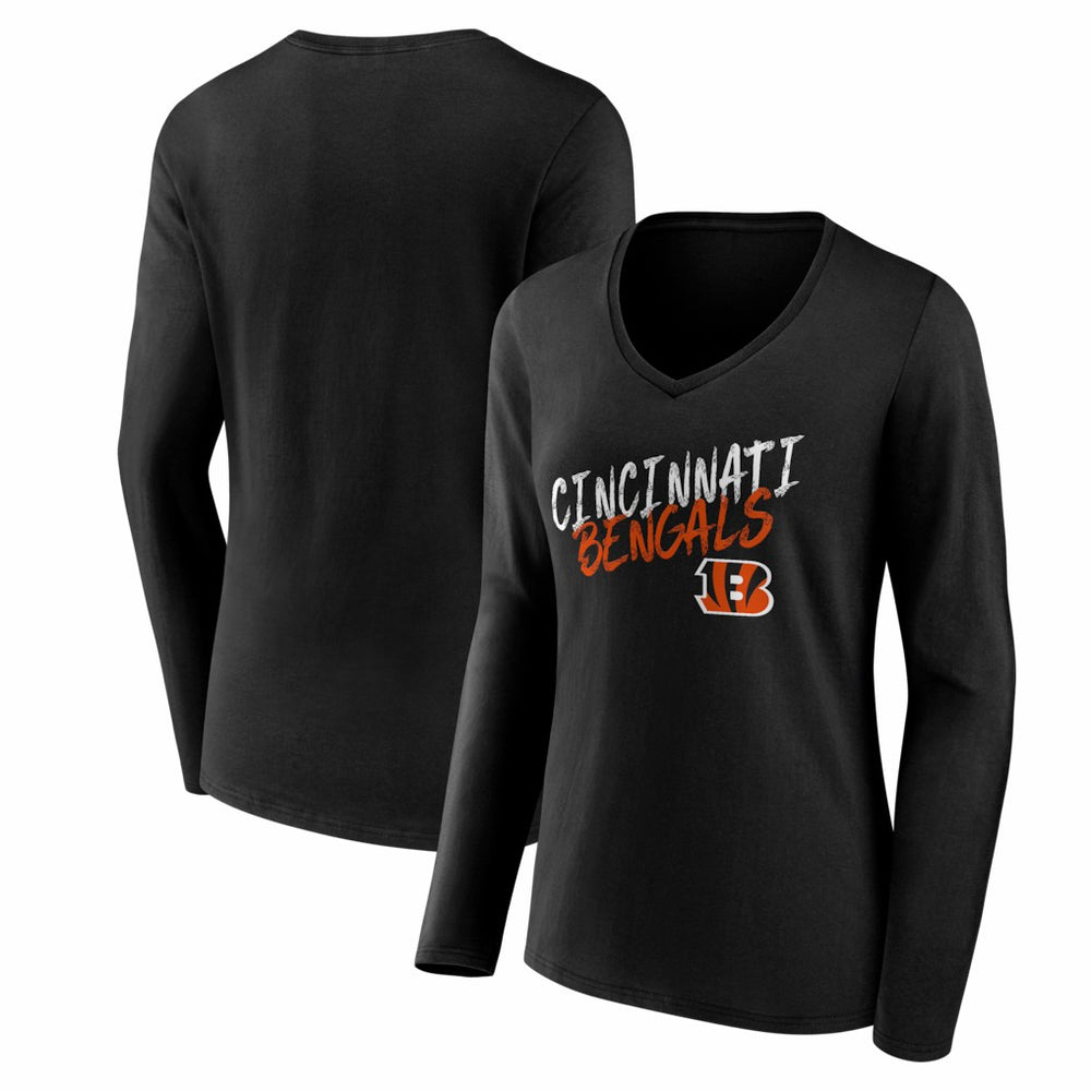 Cincinnati Bengals Women's Hustle Long Sleeve V-Neck T-Shirt - Black - NFL
