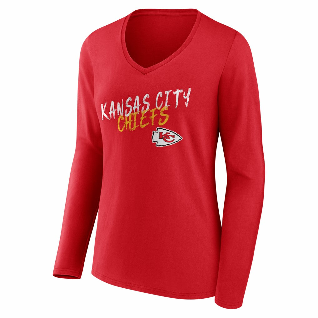 Kansas City Chiefs Women's Hustle Long Sleeve V-Neck T-Shirt - Red - NFL