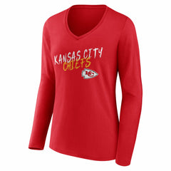 Kansas City Chiefs Women's Hustle Long Sleeve V-Neck T-Shirt - Red - NFL