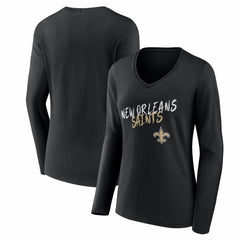 New Orleans Saints Women's Hustle Long Sleeve V-Neck T-Shirt - Black - NFL