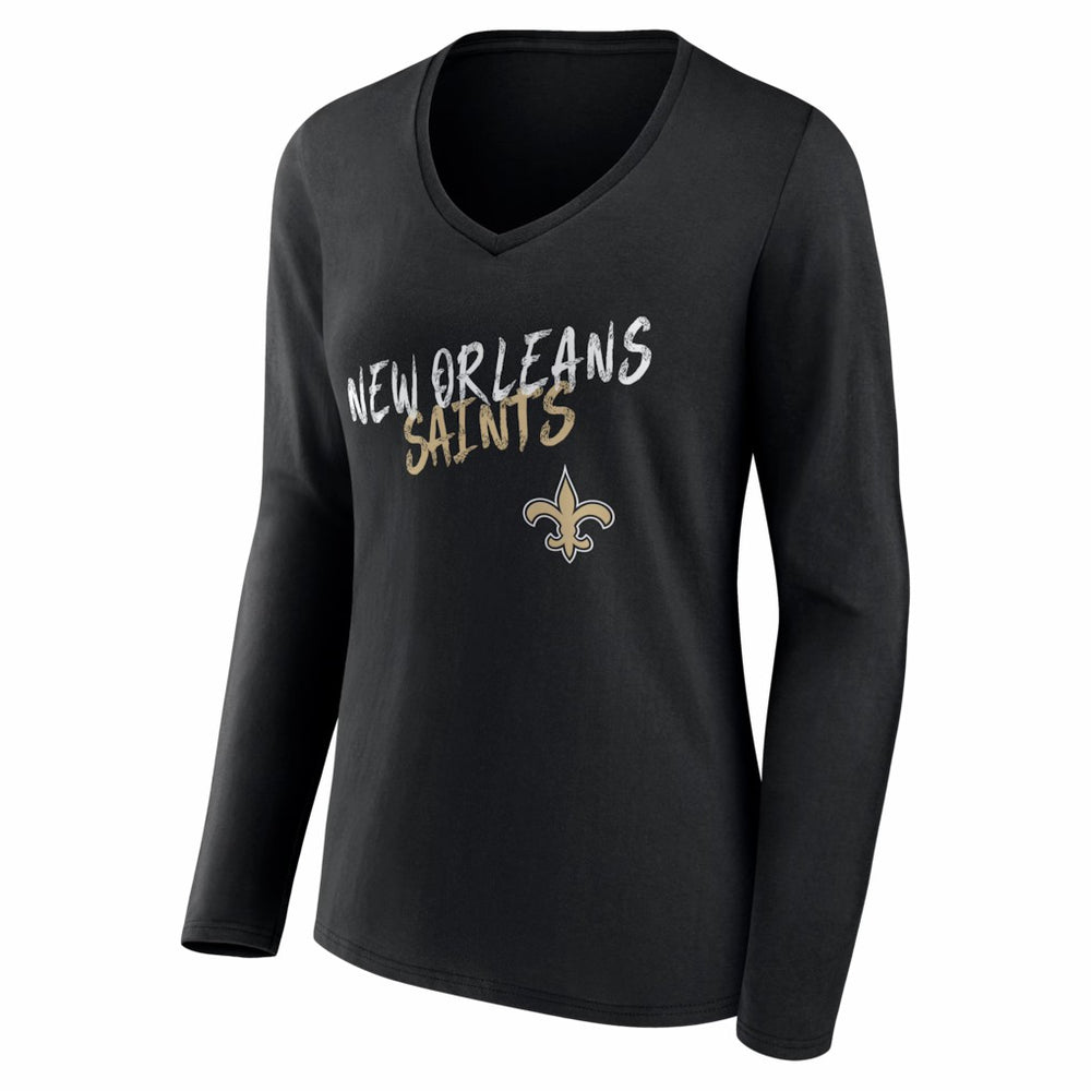 New Orleans Saints Women's Hustle Long Sleeve V-Neck T-Shirt - Black - NFL
