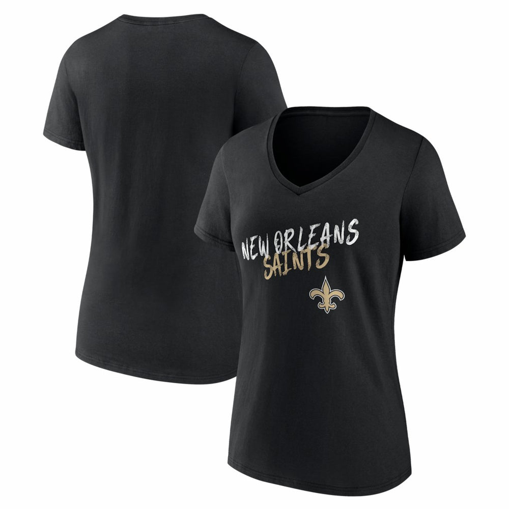 New Orleans Saints Women's Hustle V-Neck T-Shirt - Black - NFL