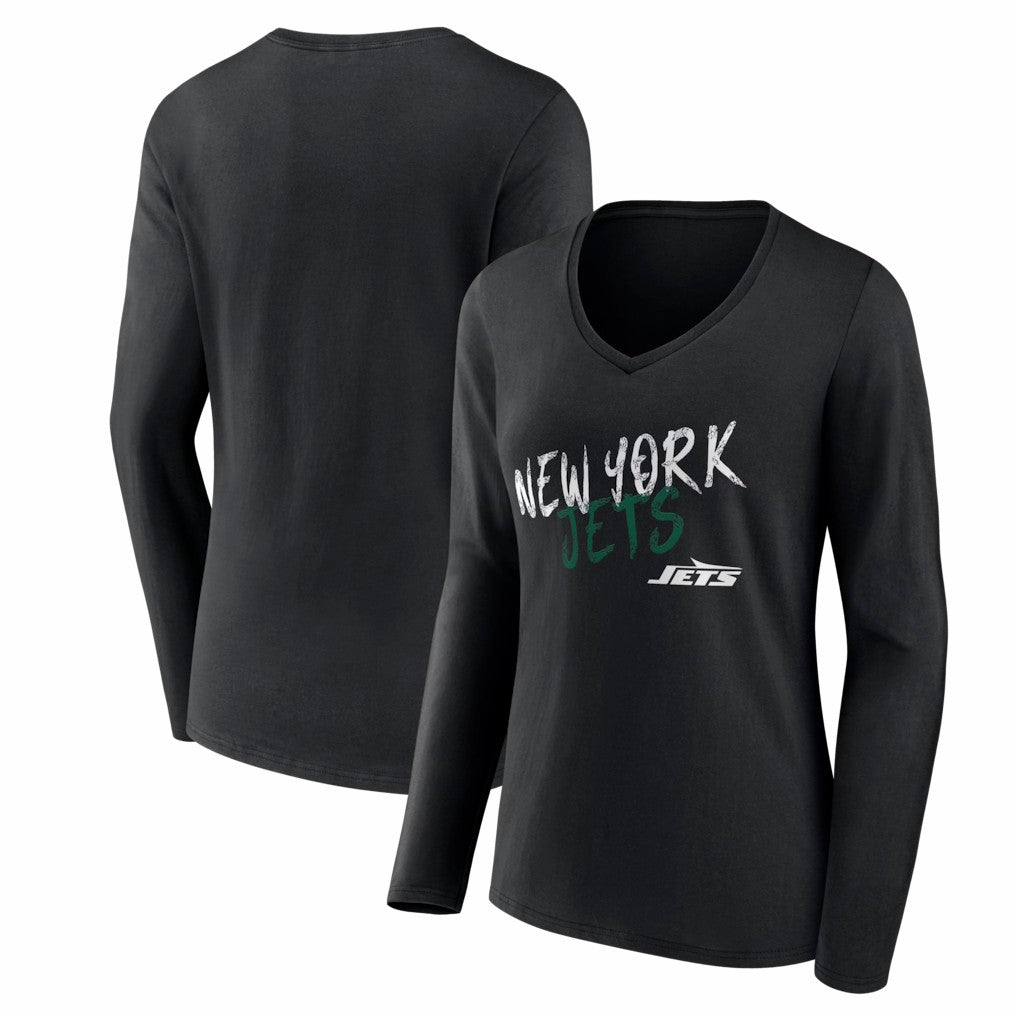 New York Jets Women's Hustle Long Sleeve V-Neck T-Shirt - Black - NFL