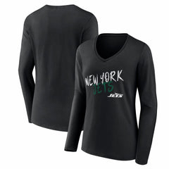 New York Jets Women's Hustle Long Sleeve V-Neck T-Shirt - Black - NFL