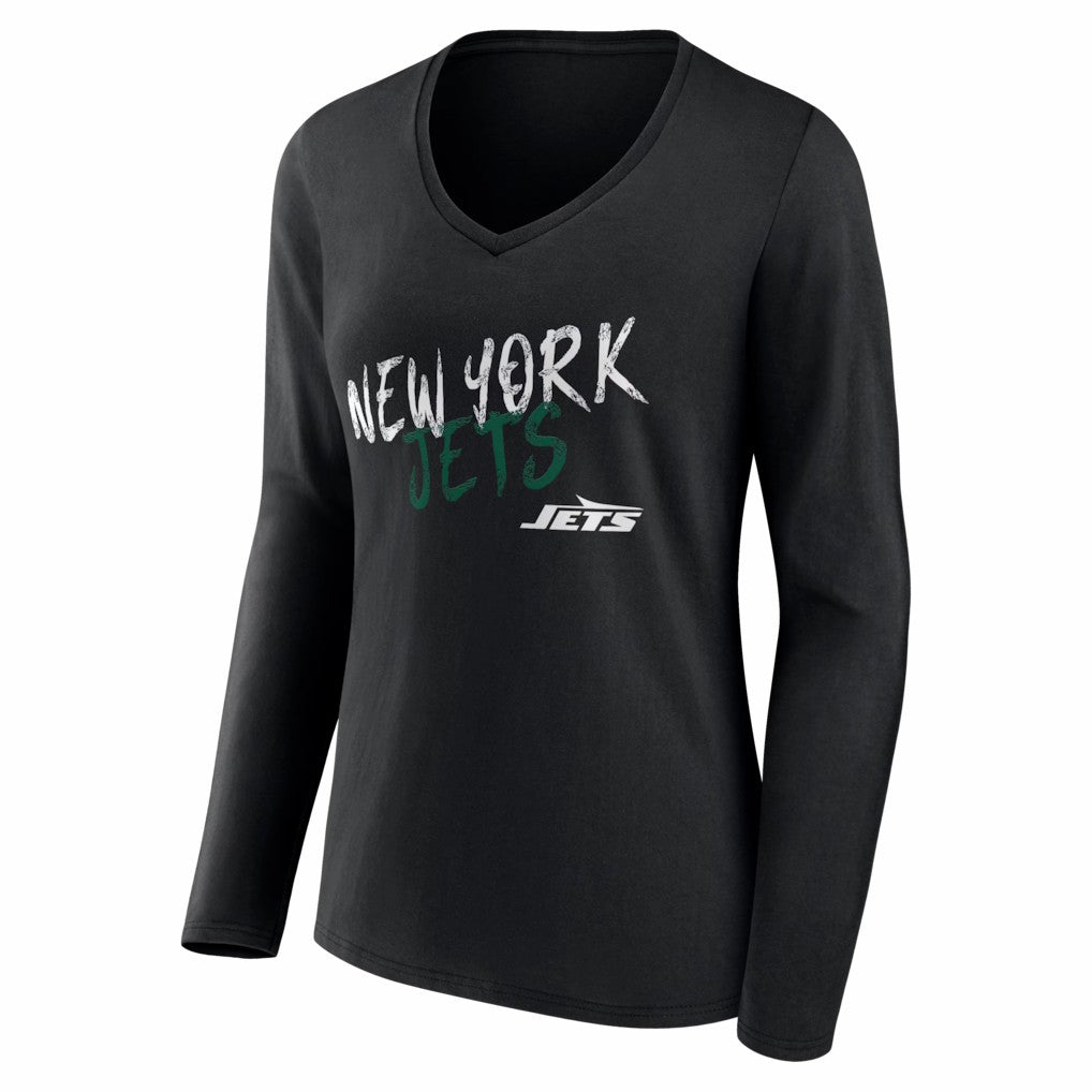 New York Jets Women's Hustle Long Sleeve V-Neck T-Shirt - Black - NFL