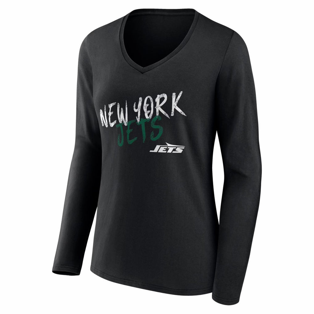 New York Jets Women's Hustle Long Sleeve V-Neck T-Shirt - Black - NFL